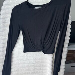 Gaze Black Twist Front Long Sleeve Blouse